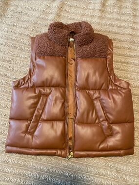 Maurices Brown Puffer Vest with Sherpa Yoke